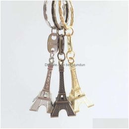 Party Favour Metal Chain France Stock Key Ring Eiffel Tower Keychain 3 Colour Drop Delivery Home Garden Festive Supplies Event Dhaui