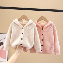 Autumn Winter Hooded Knitted Cardigan Sweater Casual Clothing Girls Cute Sweaters Solid Single Breasted Clothes L2405 L2405