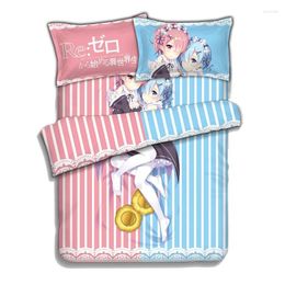 Bedding Sets Japan Anime Re:Zero Rem Ram 4pcs Soft Set Duvet Cover Bed Sheet With Pillowcase Re:Life In A Different World From Zero