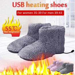 Slippers Electric Heated Plush Snow Boots Winter Warm USB Charger Heating Shoes Washable Comfortable For Woman Men