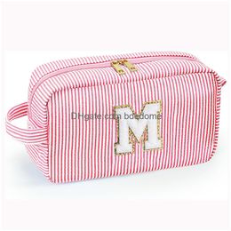 Storage Bags Cute Initial Waterproof Pink Women Girls Travel Cosmetic Toiletry Bag Makeup Pouch With Chenille Letter Drop Delivery Otiye