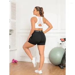 Women's Shorts Women Sexy Fitness Seamless Letter Leggings High Waisted Knitting Push Up Butts Sports Cycling Pants Pocket