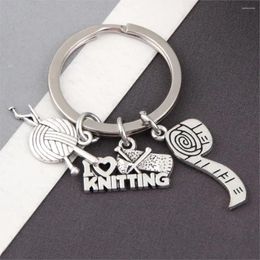 Keychains 1Pc I Love Knitting And Measuring Ruler Charms Keychain Yarn Ball Knit Crochet Keyholder Dressmaker Mom Gift Jewelry Craft E2598