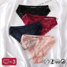 Women's Panties 3 PCS/Set Sexy Lace Panteis Low Rise Mesh Transparent Briefs Perspective Breathable Female Cotton Underwear Intimates