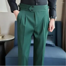 Men's Suits British Style Autumn Solid High Waist Trousers Men Formal Pants Quality Slim Fit Business Casual Suit Hommes