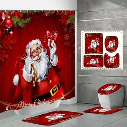 Party Decoration 4pcs Christmas Santa Print Shower Curtain Set Personalised Holiday For Chirstmas