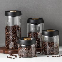 Storage Bottles Coffee Beans Vacuum Sealed Tank Glass Food Airtight Canister Grains Tea Container Bottle Push-type Lid