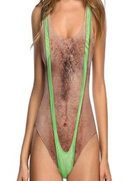 Women039s Swimwear Funny Borat Printed One Piece Swimsuit Women Sexy Chest Hair Bathing Suit Summer Joke Bather NoveltyBeachwea6202171