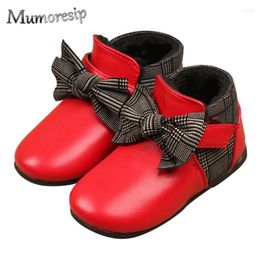 Boots Mumoresip Girls Ankle Princess Sweet Red Black Pink Color Butterfly-knot Checkered Toddler Girl Kids Warm Cotton