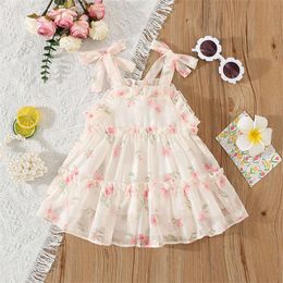 Summer Girls' Dress Strap Chiffon Cool Beach Beautiful Fragmented Flower Ladies Fashion Bow Sleeveless Skirt