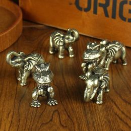 Antique Bronze Cute Elephant Miniature Figurines Desk Ornament Decorations Accessories Copper Animal Sculpture Home Decor Crafts
