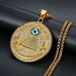 Hip Hop Round Coin Evil Eyes Pendants Necklaces14K Gold Eye of Providence Necklace for Women/Men Jewellery