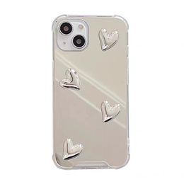 Shinny luxury crystal make up mirror cell phone case heart design Phone Cover For Iphone 15 14 13 12 lyp174