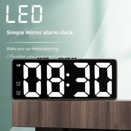 LED Mirror Table Clock Digital Alarm Snooze Display Time Desktop Electronic Clocks 240514