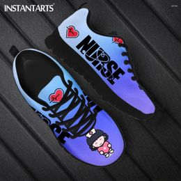 Casual Shoes INSTANTARTS Trend Nursing Sneakers For Women Cute Cartoon Pattern Lace Up Workout Comfortable Flat 2024