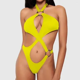 Women's Swimwear Sexy One-piece Swimsuit Stylish High Cut Out Set With Halter Neck Hollow Design For Women