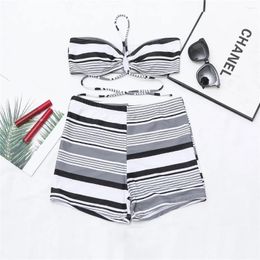 Women's Swimwear Sexy Striped Halter Female Swimsuit High Waist Bikini Women Two-pieces Set Bather Bathing Suit Swim Lady K3264