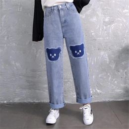 Women's Jeans Women Bear Patch High Waist Straight Baggy Fashion Pants Streetwear Harajuku Vintage Casual Female Wide Leg Denim Trouser