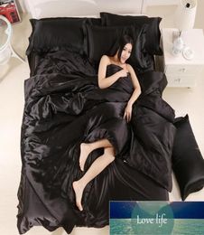 100 Good Quality Satin Silk Bedding Sets Flat Solid Colour Queen King Size 4pcs Duvet CoverFlat SheetPillowcase Twin Size Factor7642967