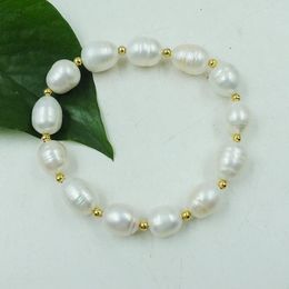 Strand Classic 10-11MM Giant Natural White Pearl Elastic Thread Bracelet 7.5 "