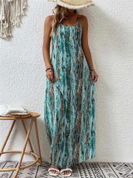 Casual Dresses For Women 2024 Summer In Fashion Print Strap Bodycon Sexy Dress Commuter Beach Robe Elegant