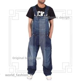 Designer Men's Jeans 2024 New Men One Piece Full Length Suspender Pants Casual Loose Wide Leg Slim Pocket Overalls Denim Fashion Jumpsuits Ripped Baggy 203