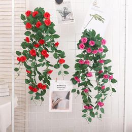 Decorative Flowers 25 Heads Artificial High Quality Silk Wall Hanging Rose Vine Home Balcony Decor Fake Wedding Decoration Ornaments