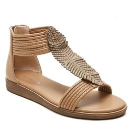 Women Summer Flat Bohemian Sandals Roman Bottom Comfortable Soft Sole Mid Heel Casua 0d6