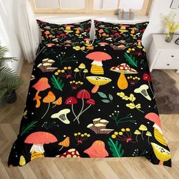 Bedding sets Red Mushroom Kawaii Comforter Set Twin Size Kids Botanical Plant Theme Print Quilt Bed for Boys Girls Adults H240521 T4UK