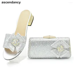 Casual Shoes 2024 Africa Shoe And Bags Set Decorated With Rhinestone Nigerian Women Party Pumps Wedding Bride Low Heels RhinestoneShoes