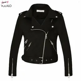 Women's Leather PULABO Y2k ArriVal Women Autumn Winter Suede Faux Jackets Lady Fashion Matte Motorcycle Coat Biker Gray Pink Beige Wear