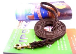 30pcslot Braided Handmade Genuine Leather Copper Hook Dog Leash Pet Training Leash Walking Lead For Medium Large Dogs3281156