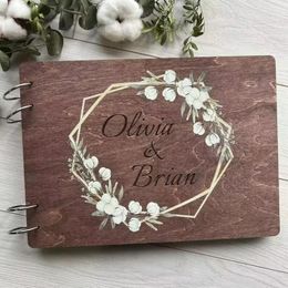 Party Supplies Customised Groom And Bride Name Date Wedding Sign-in Guest Book Wooden Craft