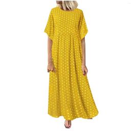 Basic Casual Dresses Womens Large Vintage Dress Short Sleeve Dot Printed Solid Midi Drop Delivery Apparel Clothing Dha4B