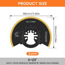 2Pcs Oscillating Saw Blades Bi-metal Titanium Coated Multitool Blades Semicircle Sharp Oscillating Blade Fast Cutting Saw Blades