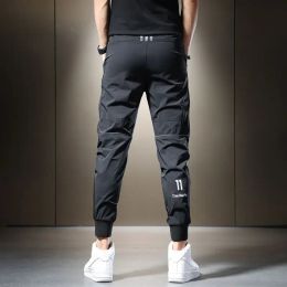 Summer Ice Silk Casual Pants for Men's Thin Quick Drying Trendy Versatile Slim Fit Tie Feet Work Wear Sports Cropped Pants