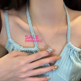 Original 1to1 Van C-A Silver Laser Pure Double Sided Clover Necklace High Version Light Luxury Platinum Lucky Women's collarbone Chain Live Sales9MRN 3CJB
