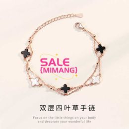 Original 1to1 Van C-A S925 Sterling Silver clover five flower bracelet women's Korean version simple agate double-layer rose golden girl hand jewelry 8IO5