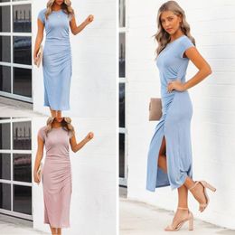 Casual Dresses Bodycon For Women Elegant O Neck Cap Sleeve Backless Stain Dress Spring Summer Lady Evening Party A Line