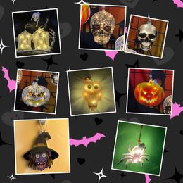 Strings 2024 Halloween Decorative Hanging Lights With Rope Orange Pumpkin Skull Demon Window Indoor For Home