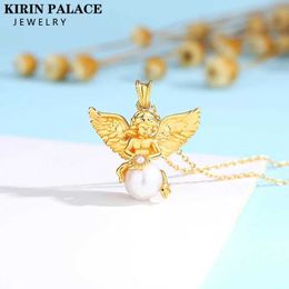 Pendant Necklaces 100% genuine 18K gold necklace for women 8.5mm natural pearl pendant waterproof and high-quality Jewellery d240522
