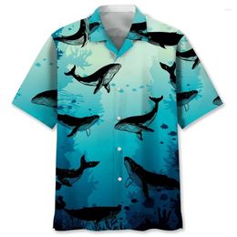 Men's Casual Shirts Shirt Diver Whale 3D Print Hawaii Beach Summer Short Sleeve Tops 2024 Oversized Streetwear Male Clothing Tees