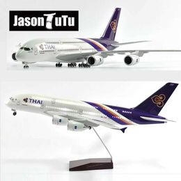 Aircraft Modle JASON TUTU 46cm THAI Air Airbus A380 Aeroplane Model Aircraft 1/160 Scale Diecast Resin Light and Wheel Plane Gift Collection Y240522