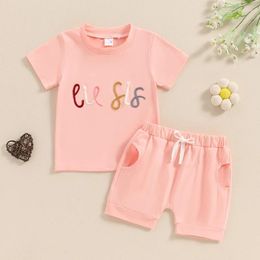 Clothing Sets Baby Girl 2Pcs Summer Outfits Short Sleeve Letter Embroidery Tops Elastic Waist Shorts Set Infant Clothes
