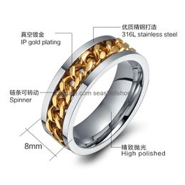 Band Rings 316L Stainless Steel Ip Gold Plated High Polished Men Fashion Sier/Gold 8Mm Size 6-15 Drop Delivery Jewelry Ring Dhmek