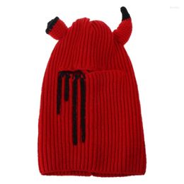 Berets Halloween Balaclava Little Devil Hat Horn Masquerade Party Funny Hooded Beanie Mask