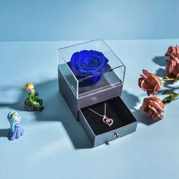 Decorative Objects Figurines Eternal Rose Jewellery Box Retaining Flower Ring Storage With Necklace Forever Love Girls Birthday Gift H240521 2VMN