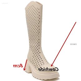 ENMAYER Sandals Hole Breathable Round s Mesh Panel Women's Knee High Boots Hollow Head Thick Heel Zipper Roman Style Summer Sandal Meh Wo d53 men' Boot