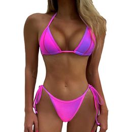 Women's Swimwear FS side striped tie dye gradient mini bikini set thong swimsuit 2-piece swimsuit womens swimsuit suspender lace d240521