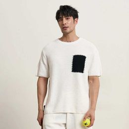 Men's T-Shirts Summer mens luxury knitted O-neck short sleeved T-shirt pocket solid color casual Korean popular street clothing knitted J240409